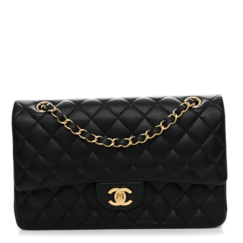 Lambskin Quilted Medium Double Flap Black