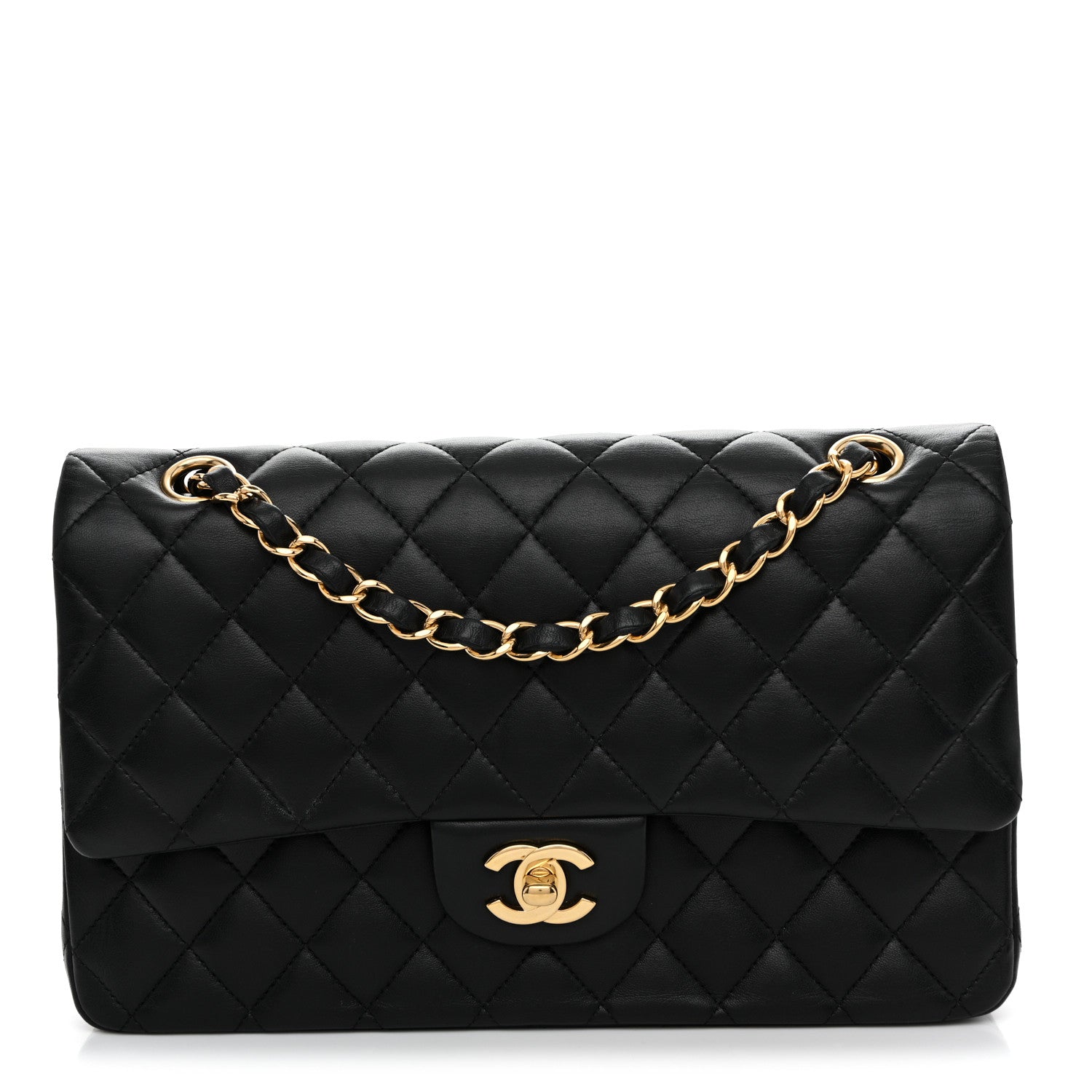 Lambskin Quilted Medium Double Flap Black