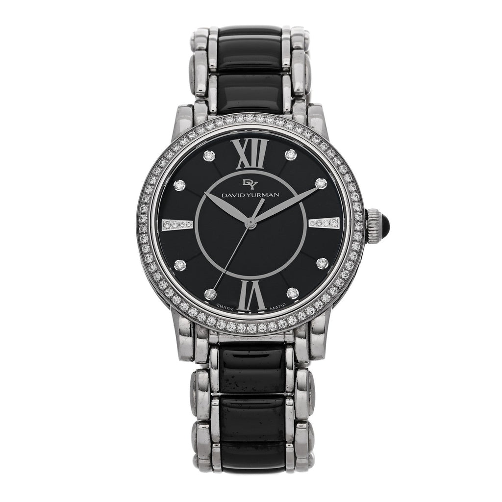 Stainless Steel Ceramic Diamond Bezel 38mm Classic Quartz Watch Black