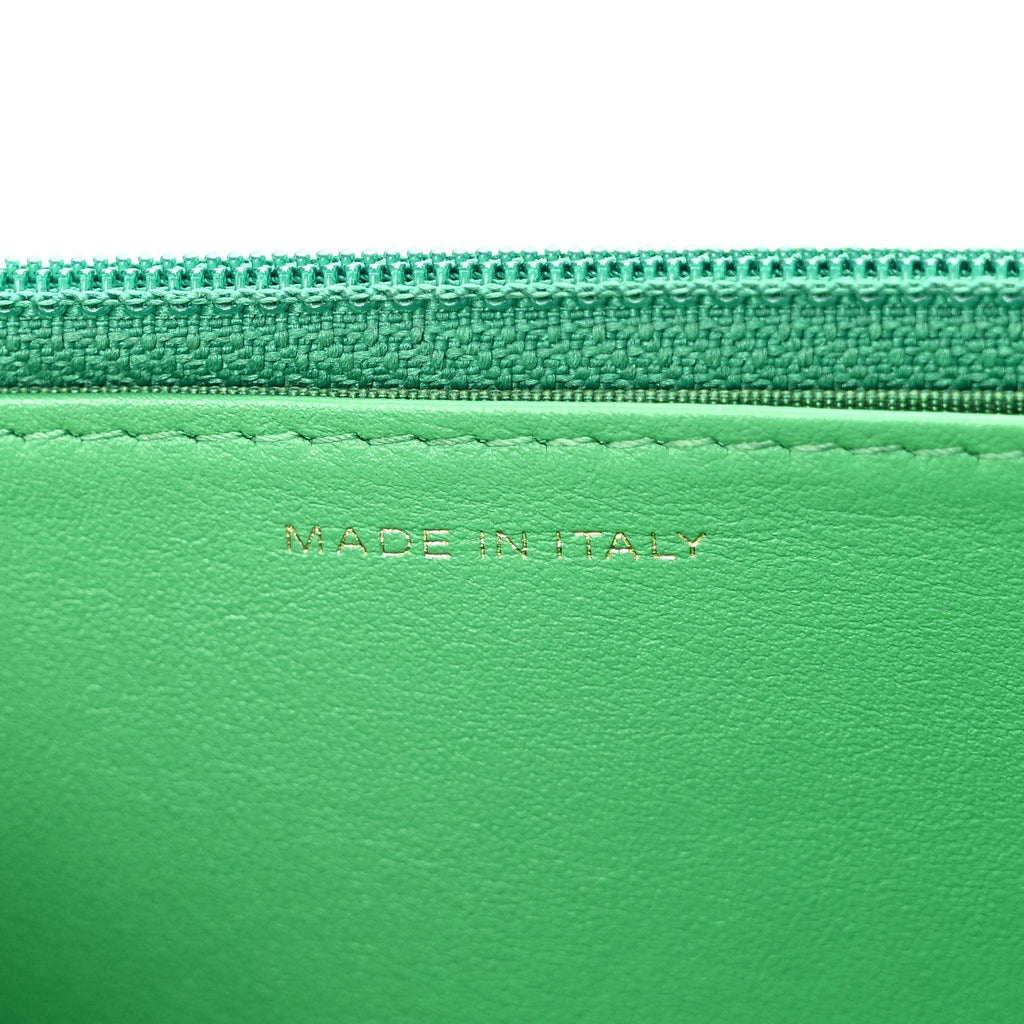Shiny Goatskin Quilted Chanel 19 Wallet On Chain WOC Green