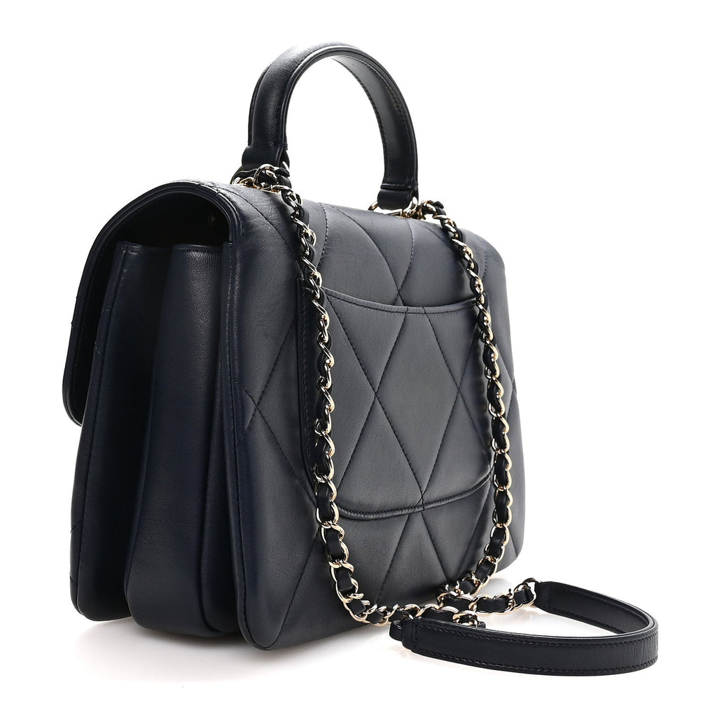 Lambskin Quilted Medium Trendy CC Flap Dual Handle Bag Blue