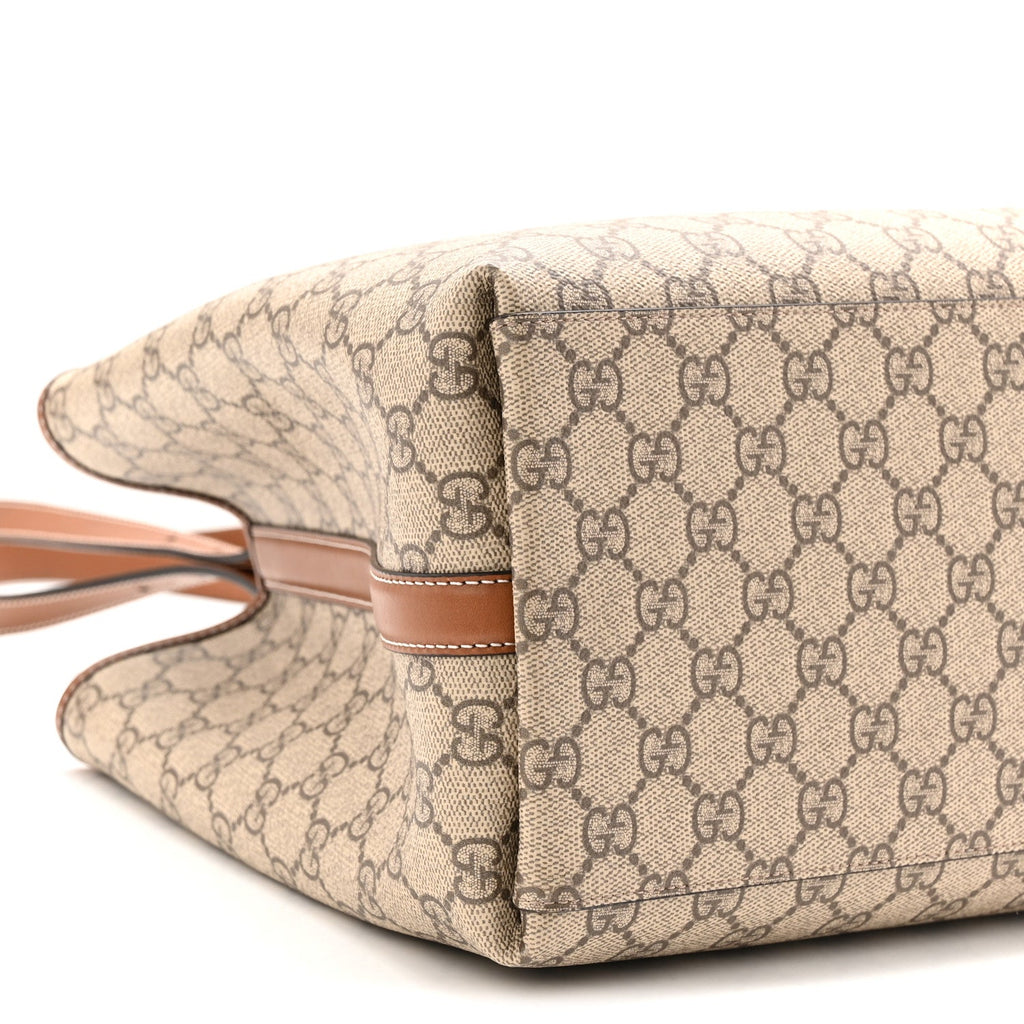 GG Supreme Monogram Emblem Large Tote Bag Beige Dark Brown