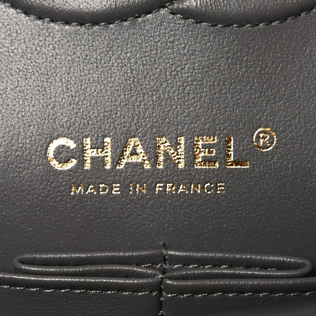 Lambskin Quilted Medium Double Flap Grey