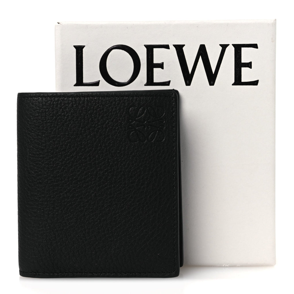 Grained Calfskin Vertical Bi-fold Wallet Black