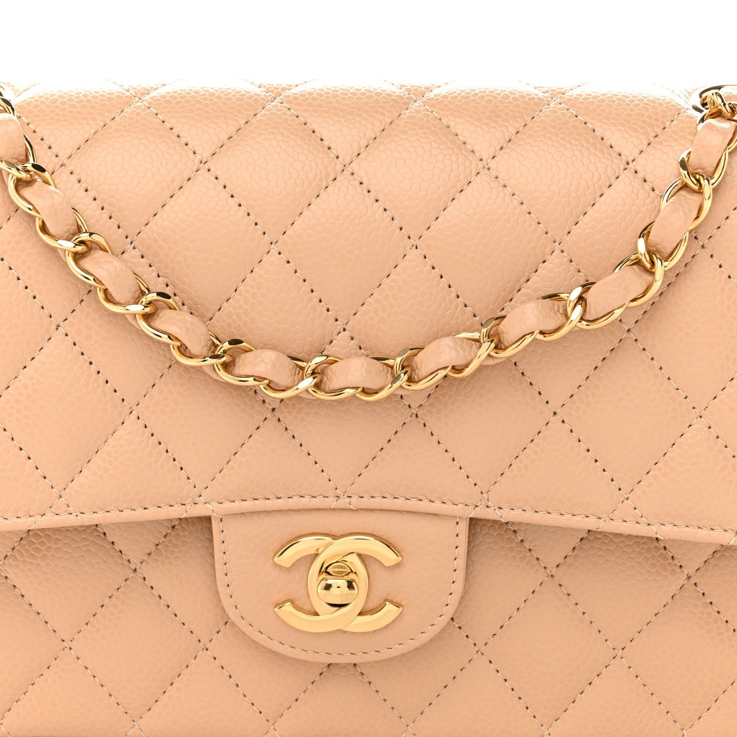 Caviar Quilted Medium Double Flap Beige