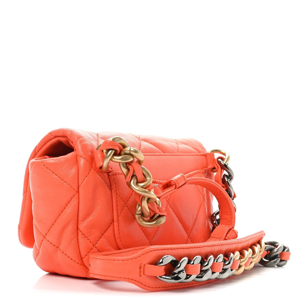 Goatskin Quilted Chanel 19 Waist Bag Orange