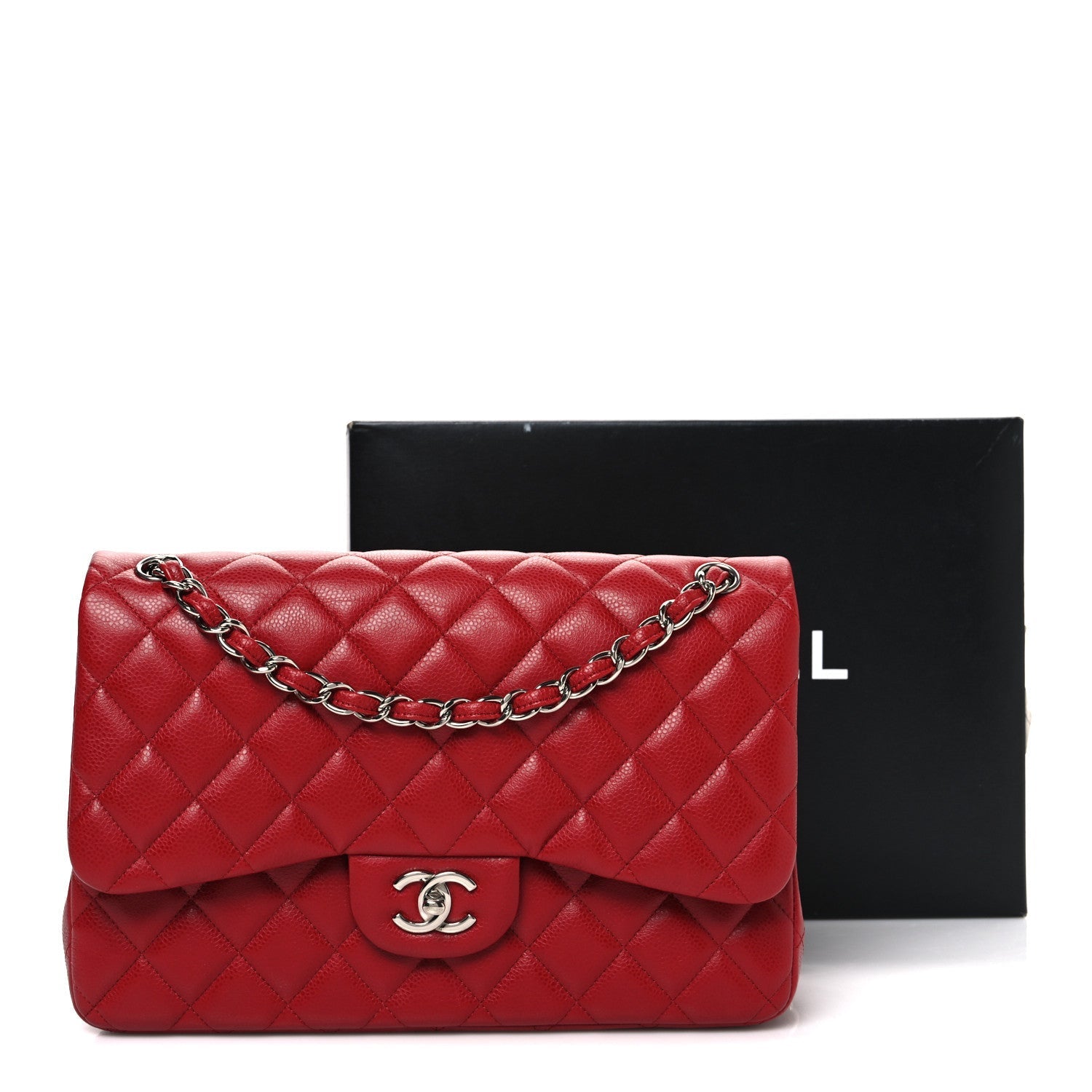 Caviar Quilted Jumbo Double Flap Dark Red