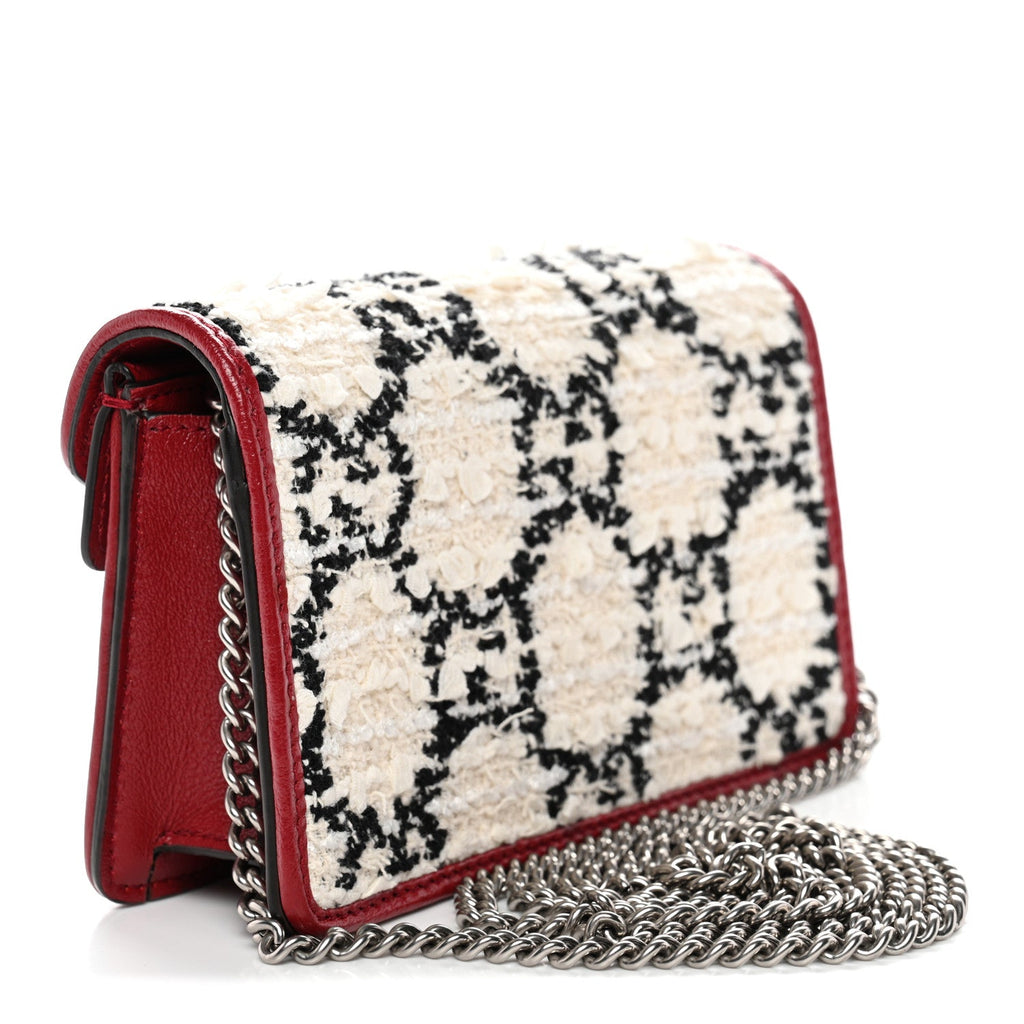 Tweed GG Monogram Super Mini Dionysus Shoulder Bag White Black Romantic Cherry