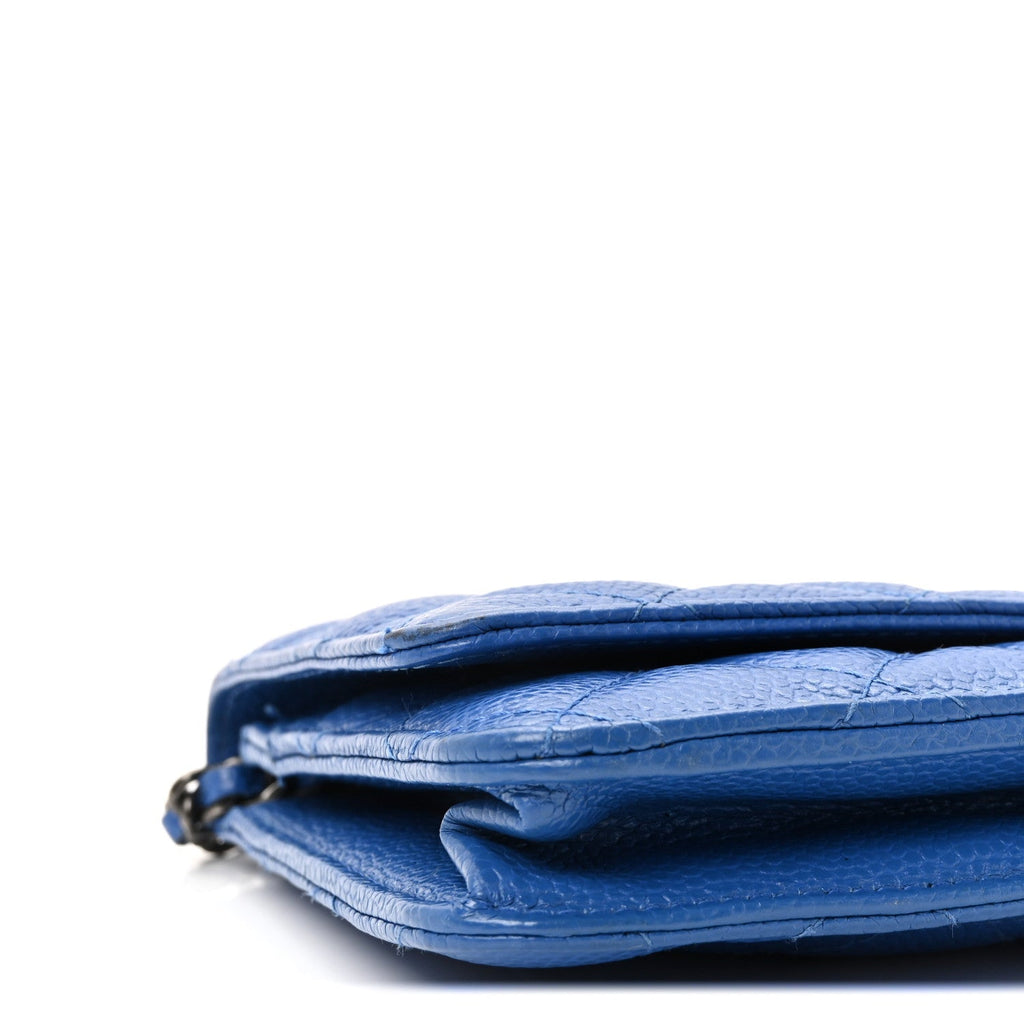 Caviar Quilted Wallet on Chain WOC Blue