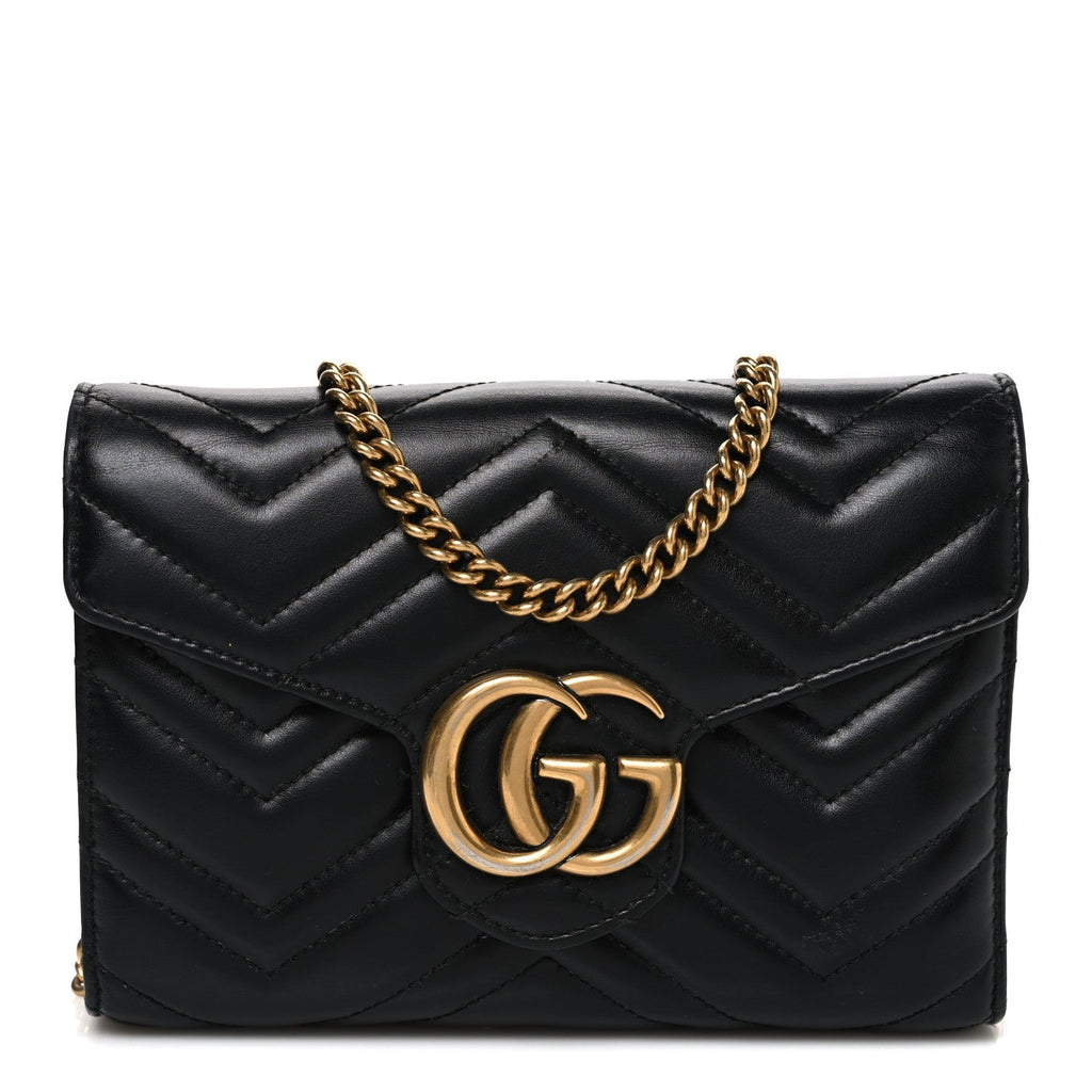 Calfskin Matelasse GG Marmont Chain Wallet Black