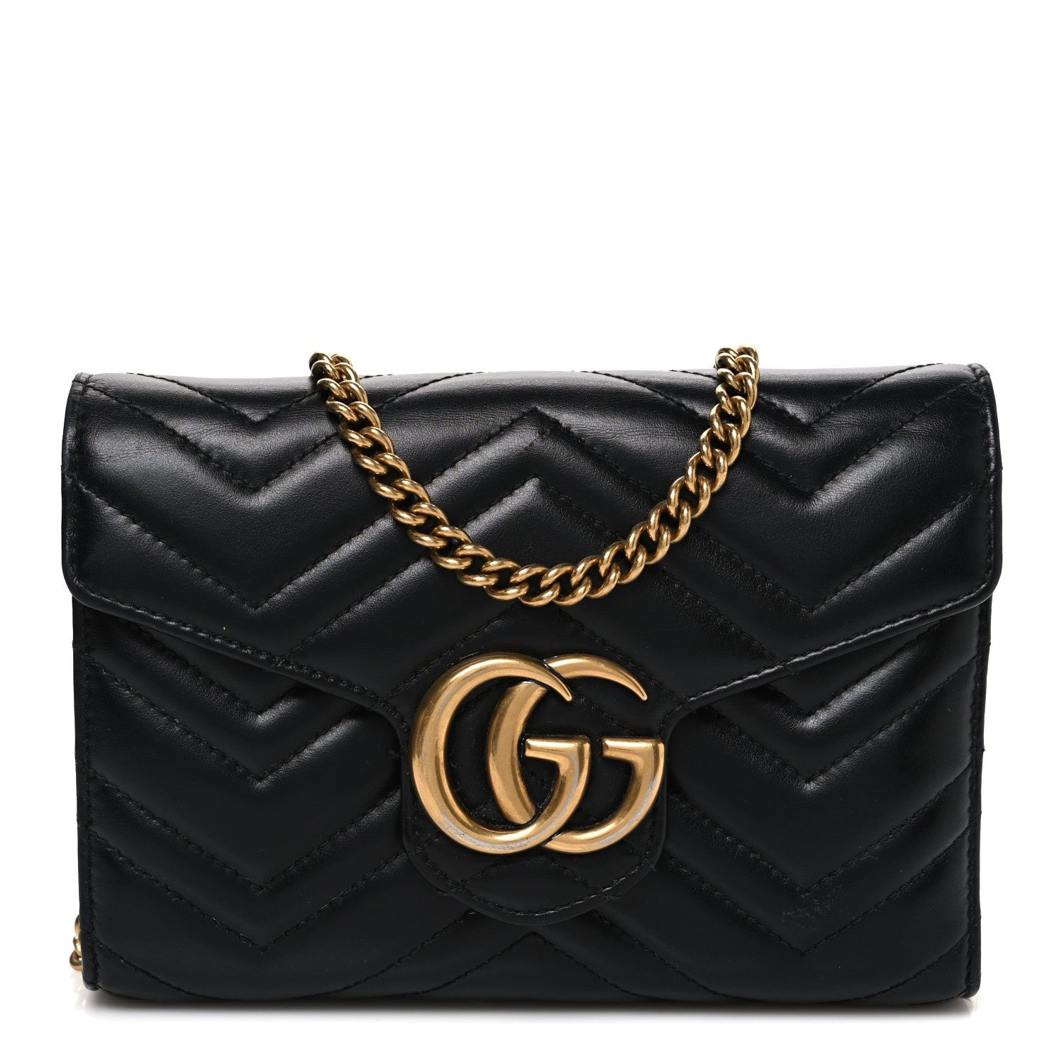 Calfskin Matelasse GG Marmont Chain Wallet Black