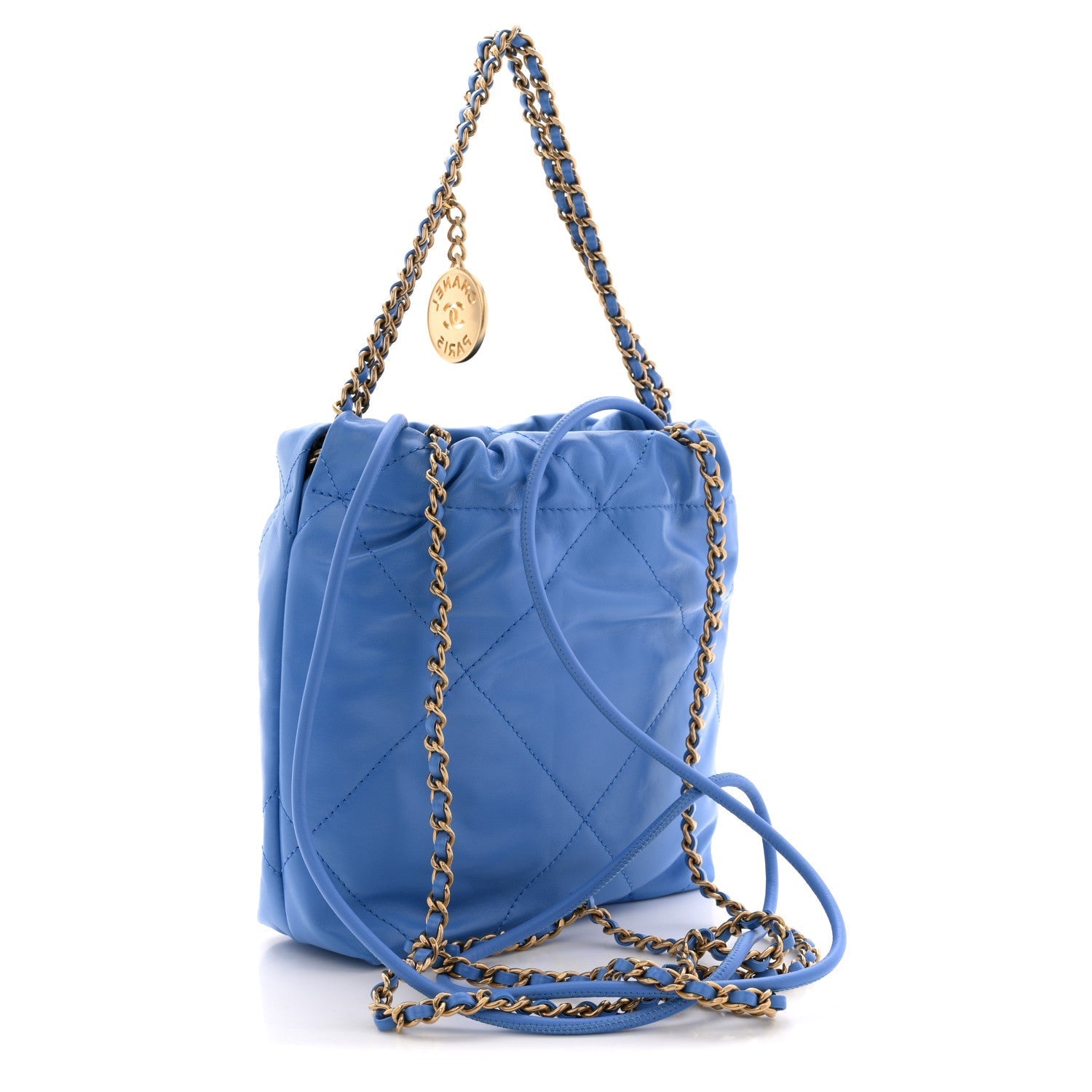 Shiny Calfskin Quilted Mini Chanel 22 Blue