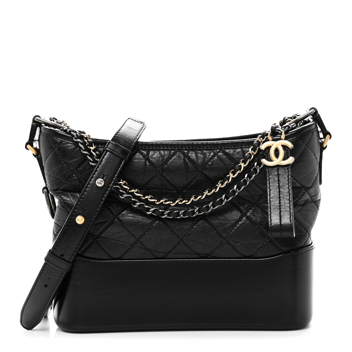 Aged Calfskin Quilted New Medium Gabrielle Hobo Black