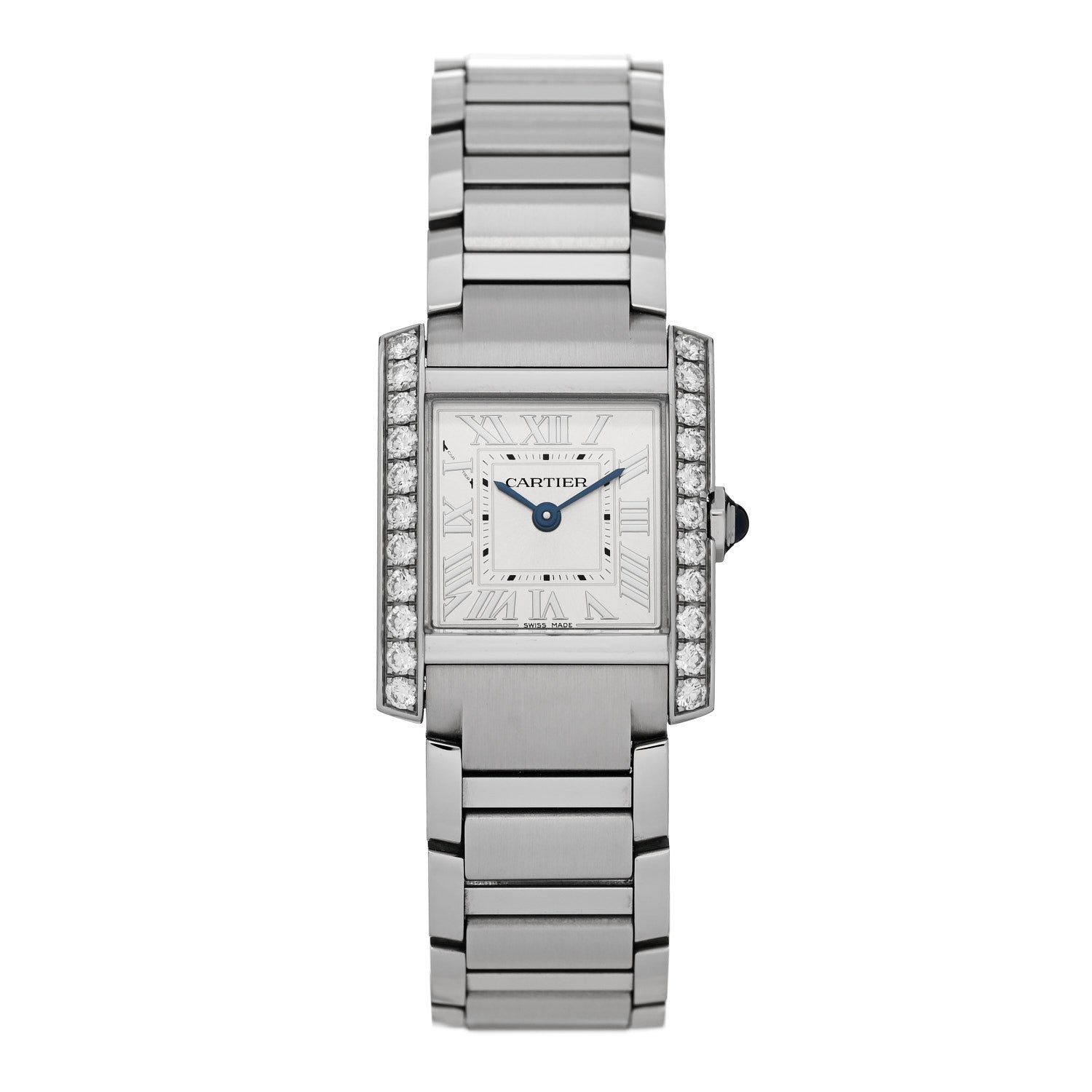 Stainless Steel Diamond Bezel 21mm Tank Francaise Quartz Watch Silver