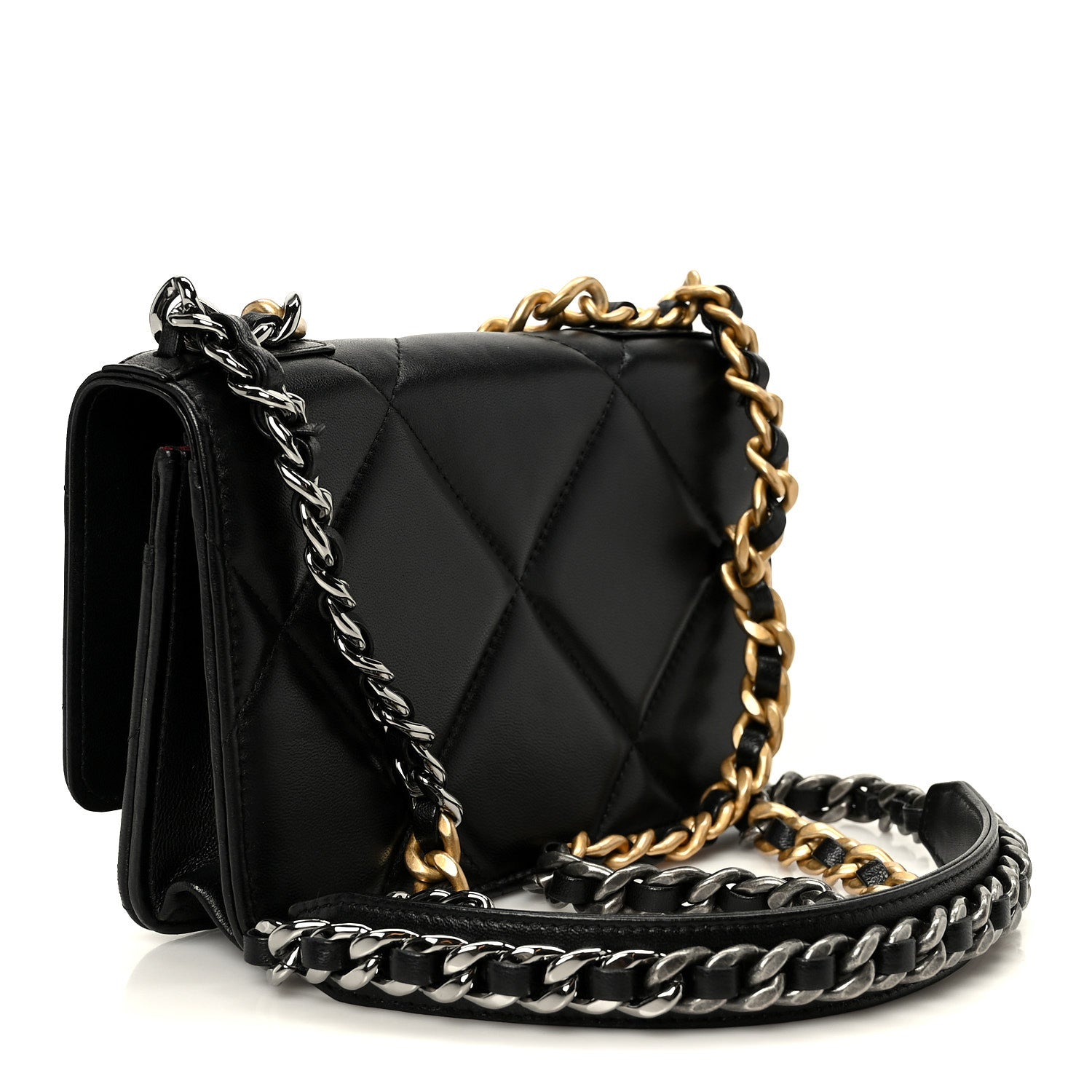 Lambskin Quilted Chanel 19 Wallet On Chain WOC Black