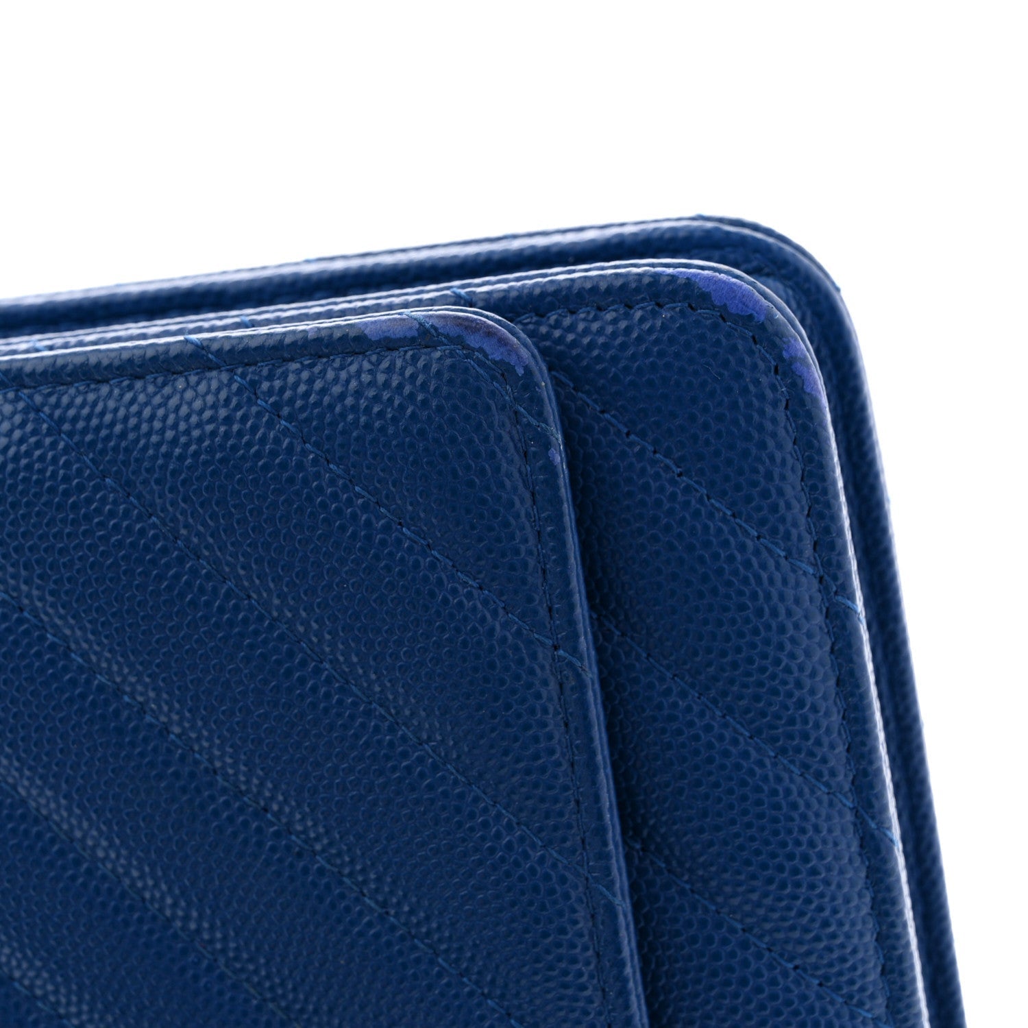 Caviar Chevron Quilted Wallet On Chain WOC Blue