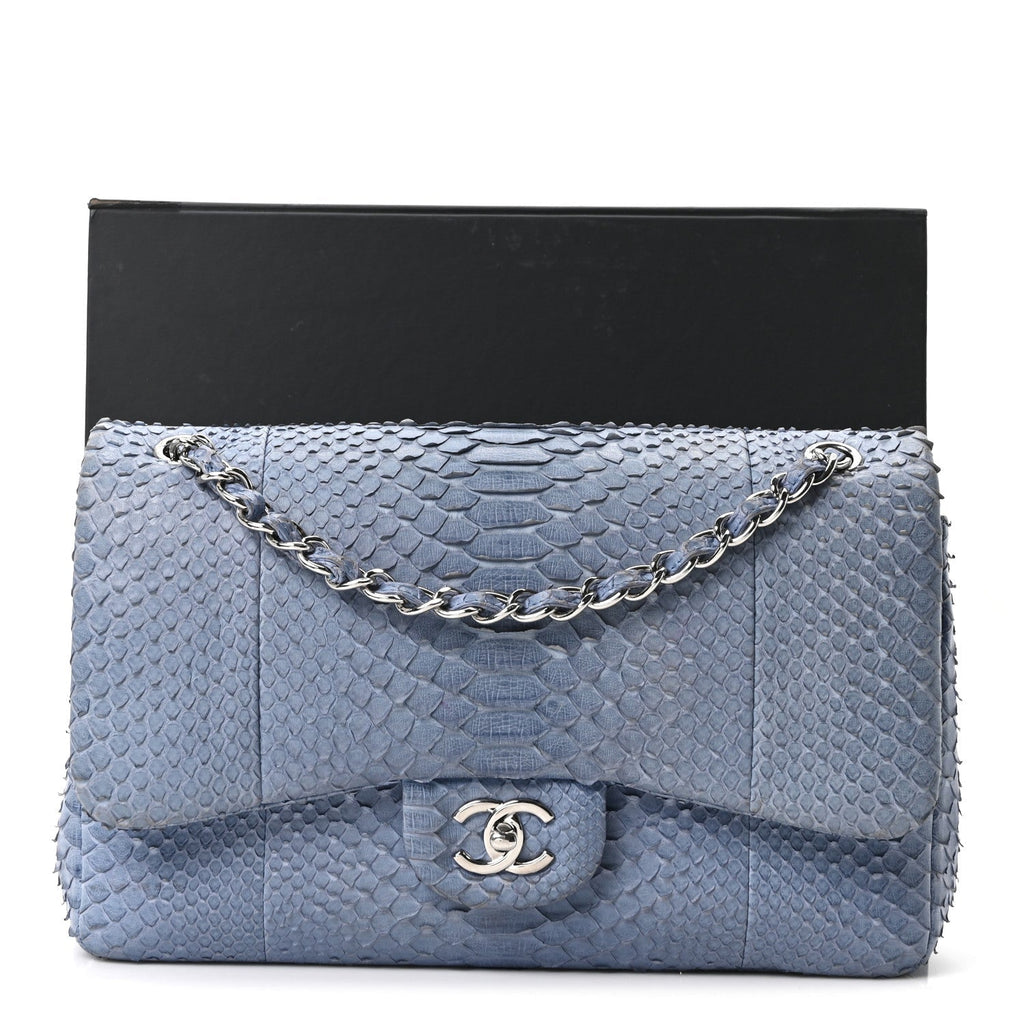 Snakeskin Jumbo Double Flap Light Blue