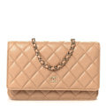Caviar Quilted Wallet on Chain WOC Beige