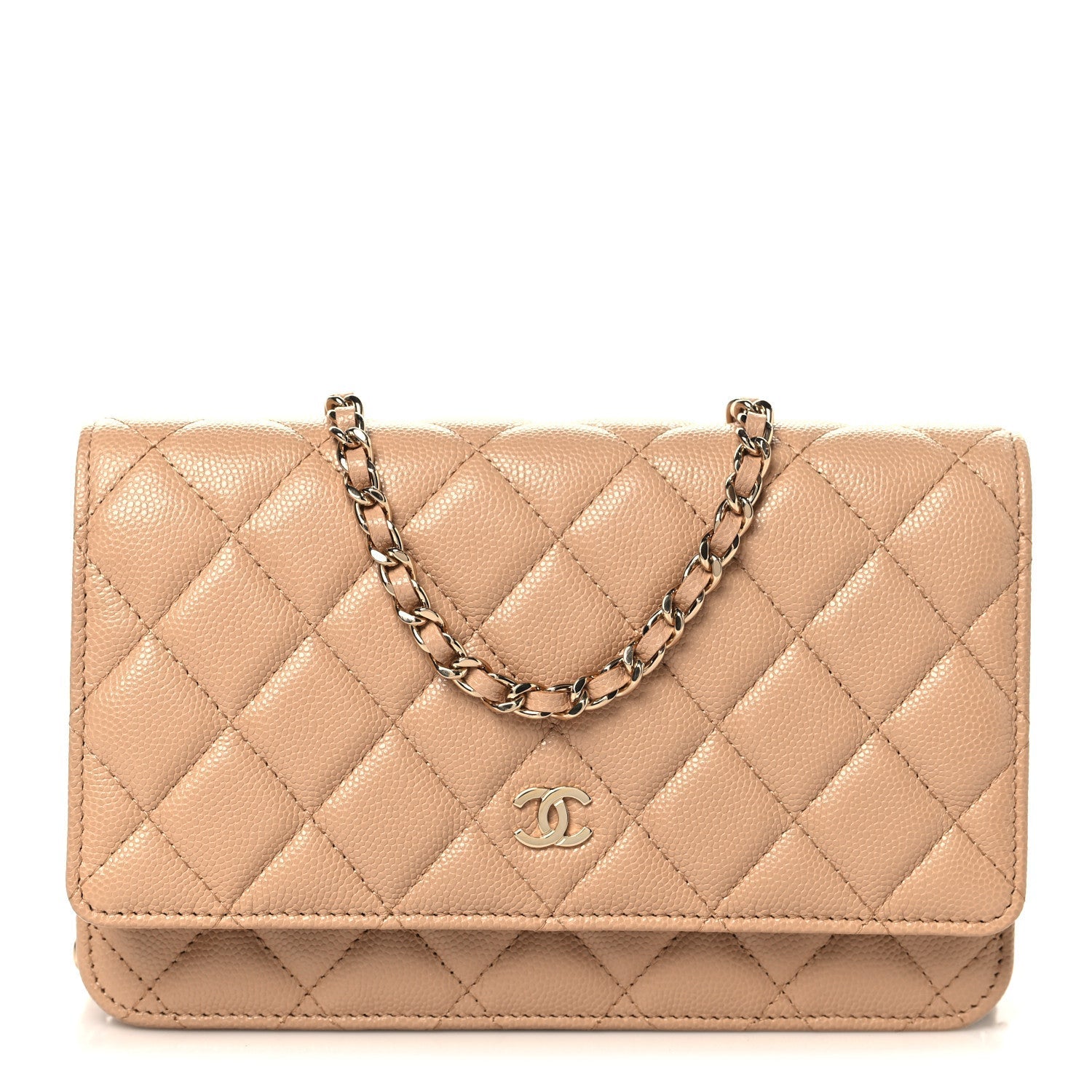 Caviar Quilted Wallet on Chain WOC Beige