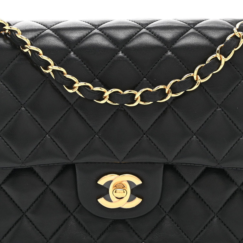 Lambskin Quilted Medium Double Flap Black