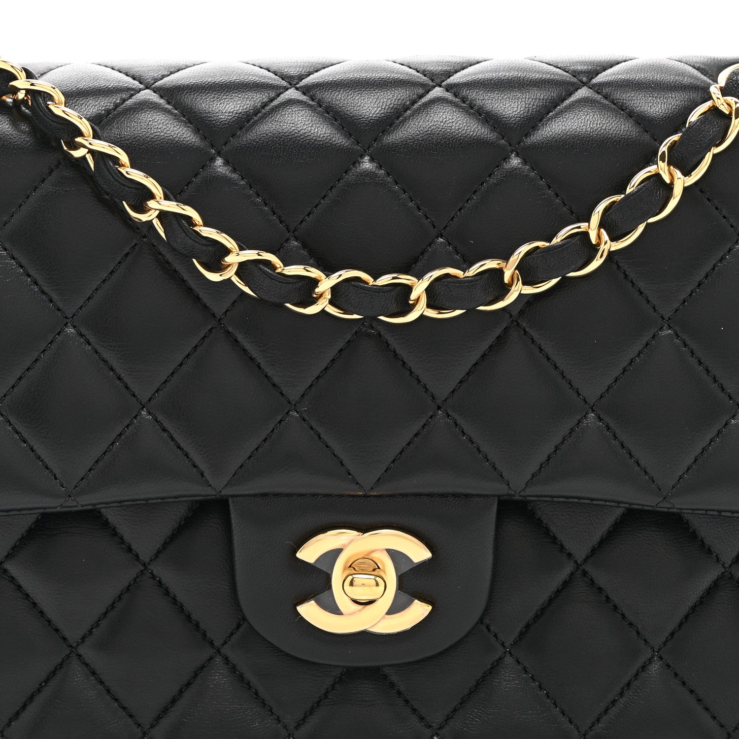 Lambskin Quilted Medium Double Flap Black