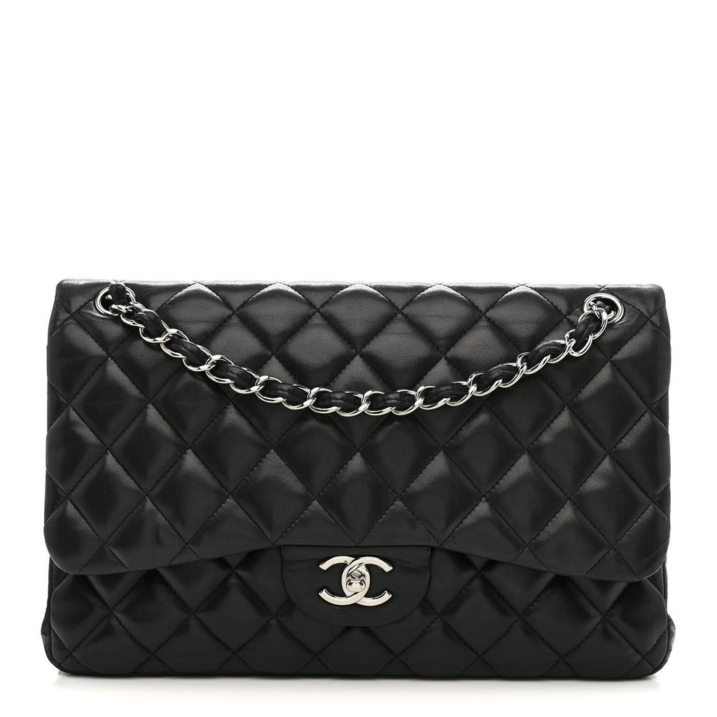 Lambskin Quilted Jumbo Double Flap Black
