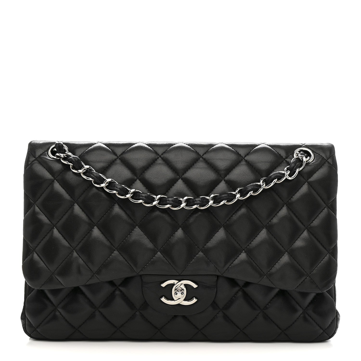 Lambskin Quilted Jumbo Double Flap Black