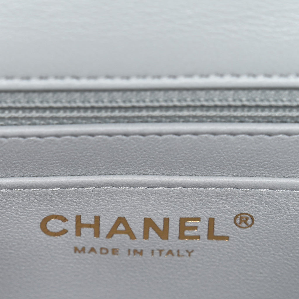 Lambskin Quilted Extra Mini Rectangular Flap Light Blue
