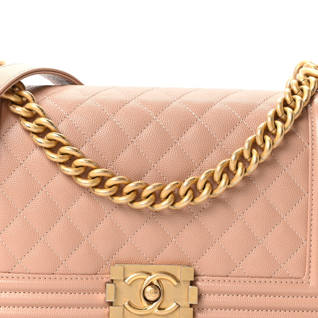 Caviar Quilted Medium Boy Flap Beige