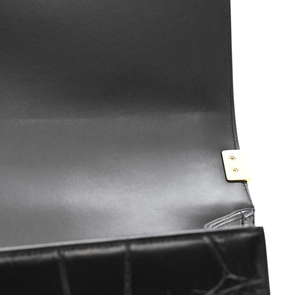 Calfskin Crocodile Embossed Graffiti Cocodile Medium Boy Flap Black