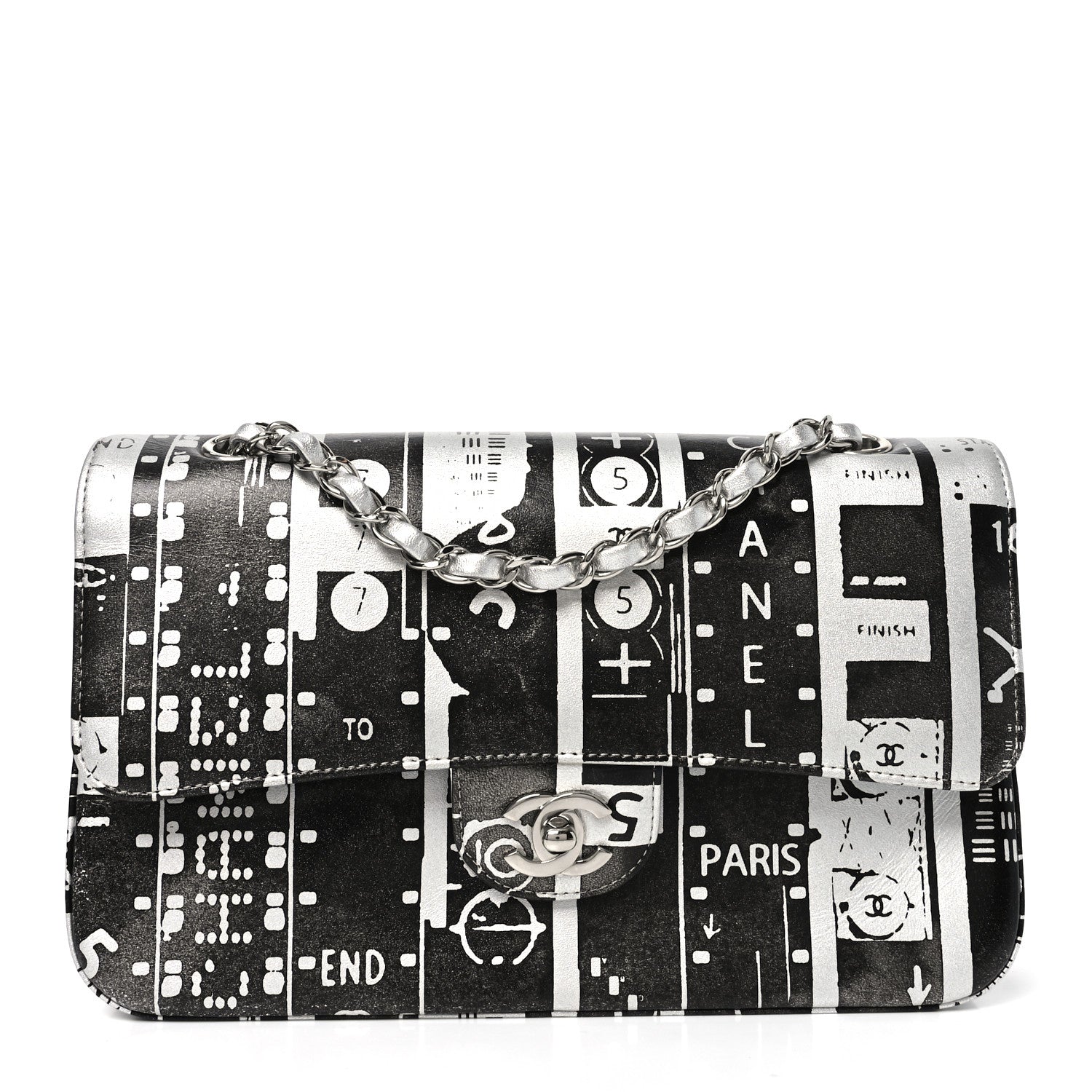 Lambskin Graffiti Printed Medium Double Flap Black Silver