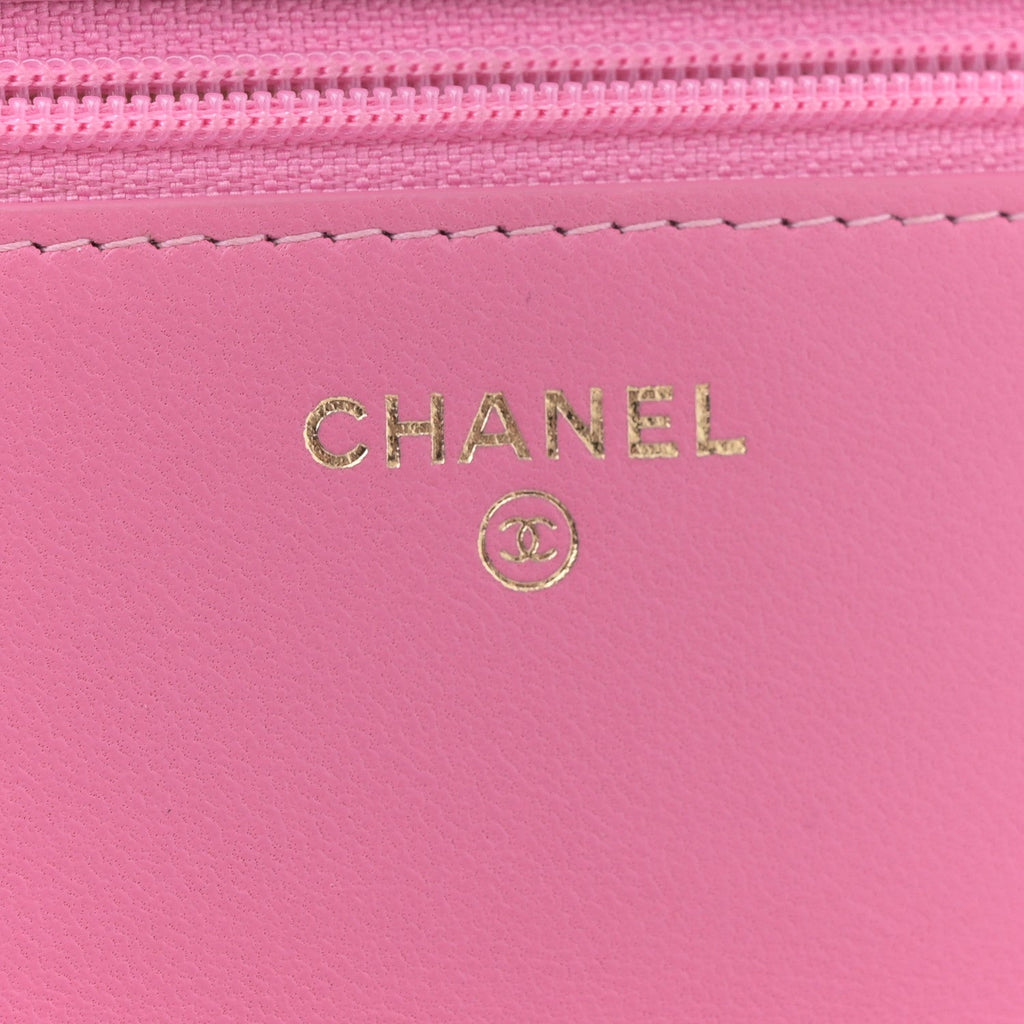 Lambskin Quilted CC Pearl Crush Wallet on Chain WOC Pink