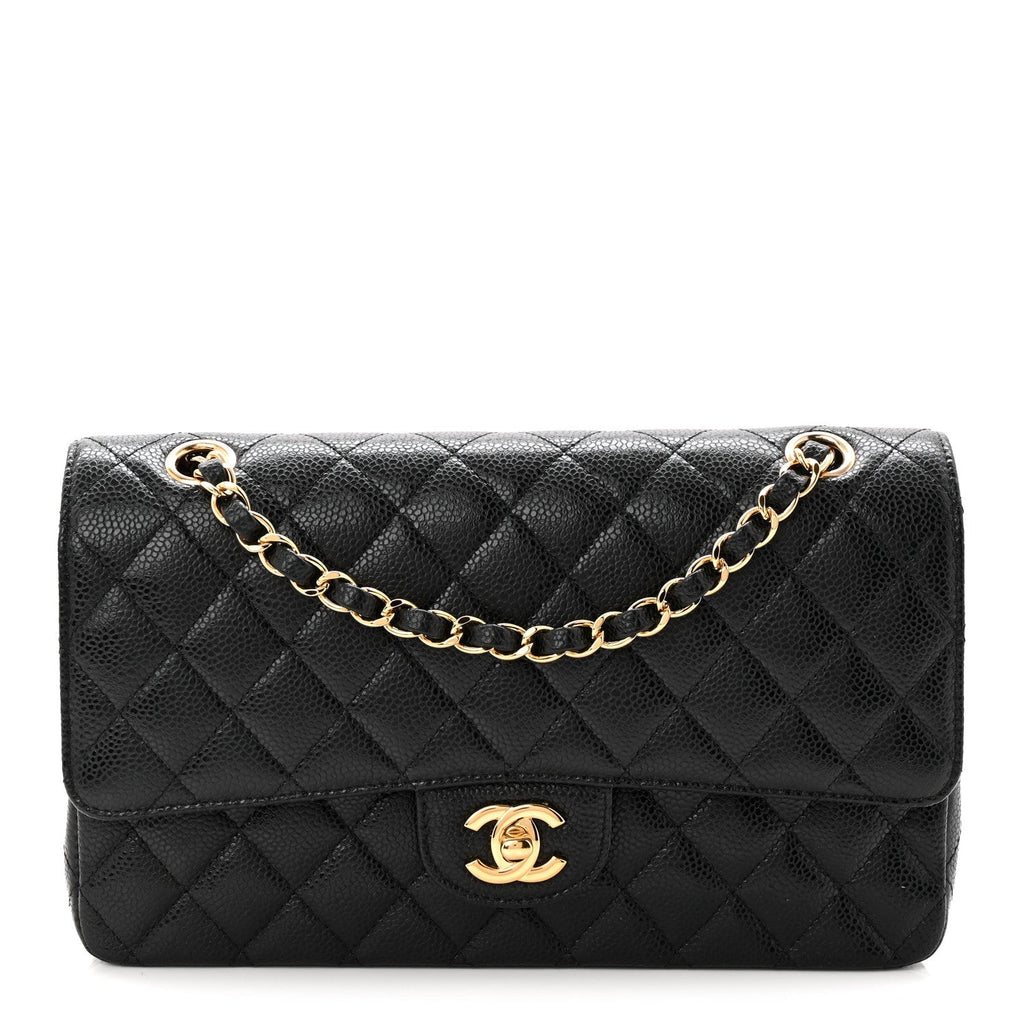 Caviar Quilted Medium Double Flap Black