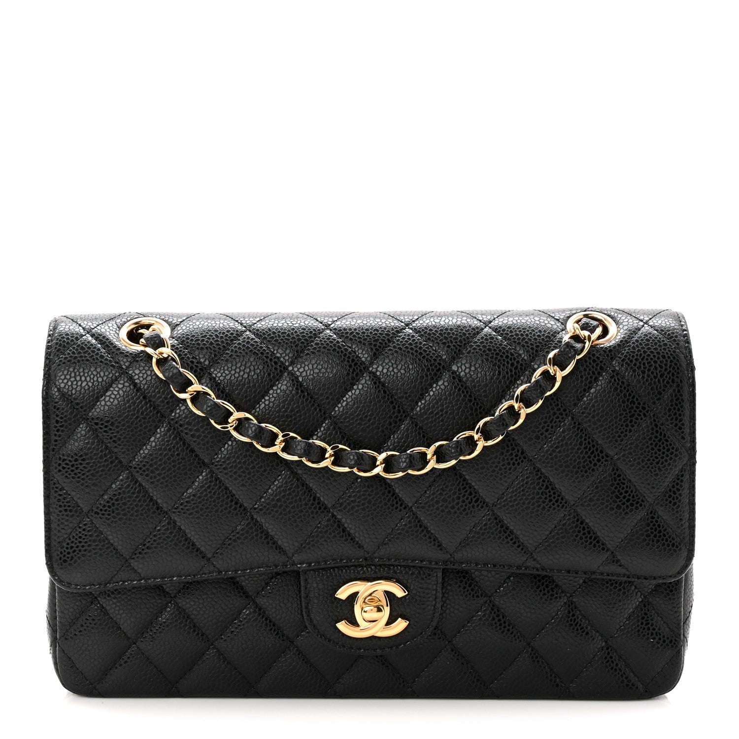 Caviar Quilted Medium Double Flap Black