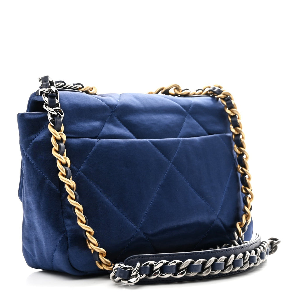 Satin Quilted Medium Chanel 19 Flap Blue