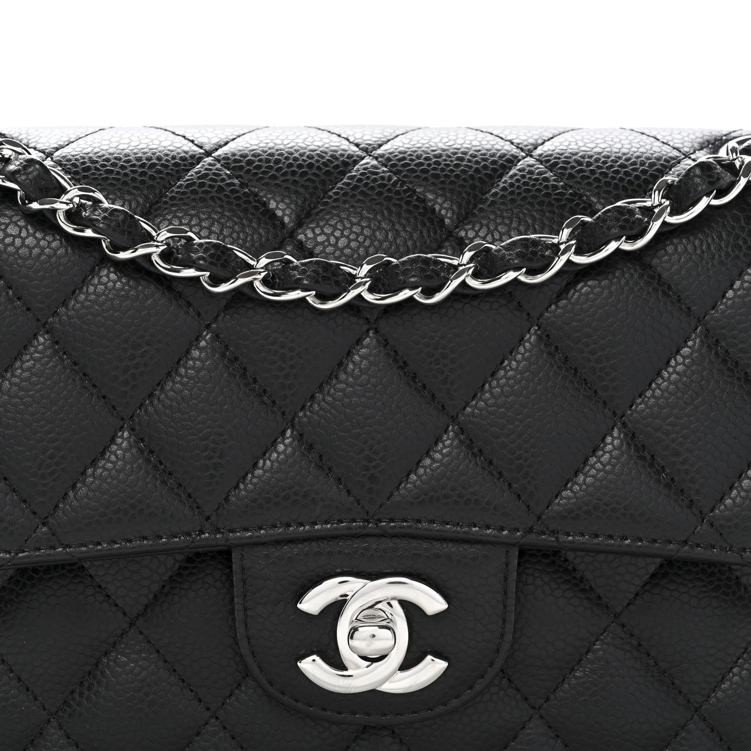 Caviar Quilted Small Double Flap Black