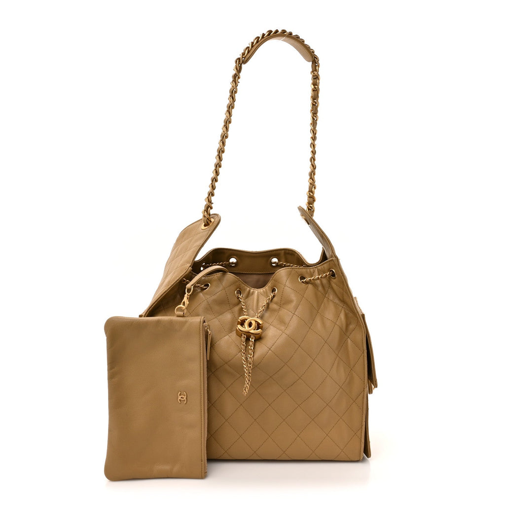 Caviar Quilted Medium Chanel 25 Handbag Dark Beige