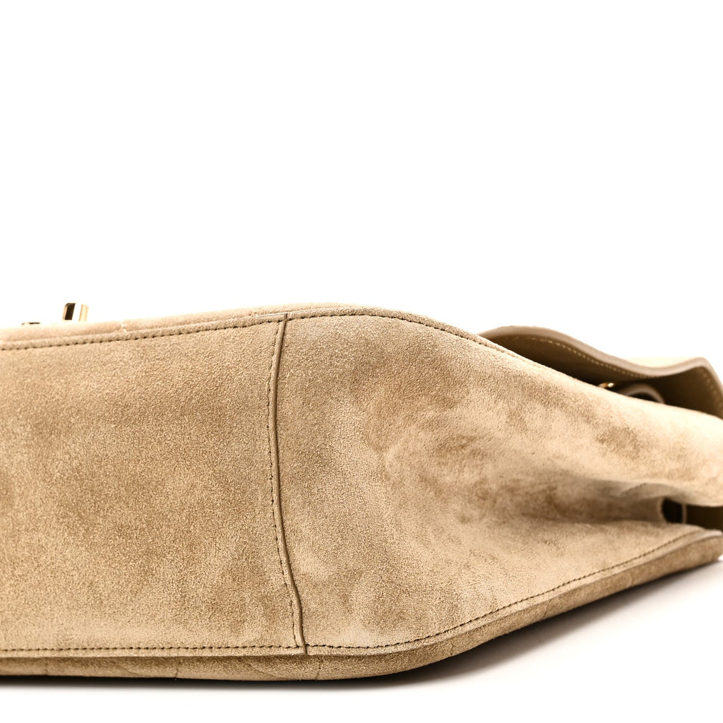 Suede Calfskin Small Souplissimo Maxi Flap Dark Beige