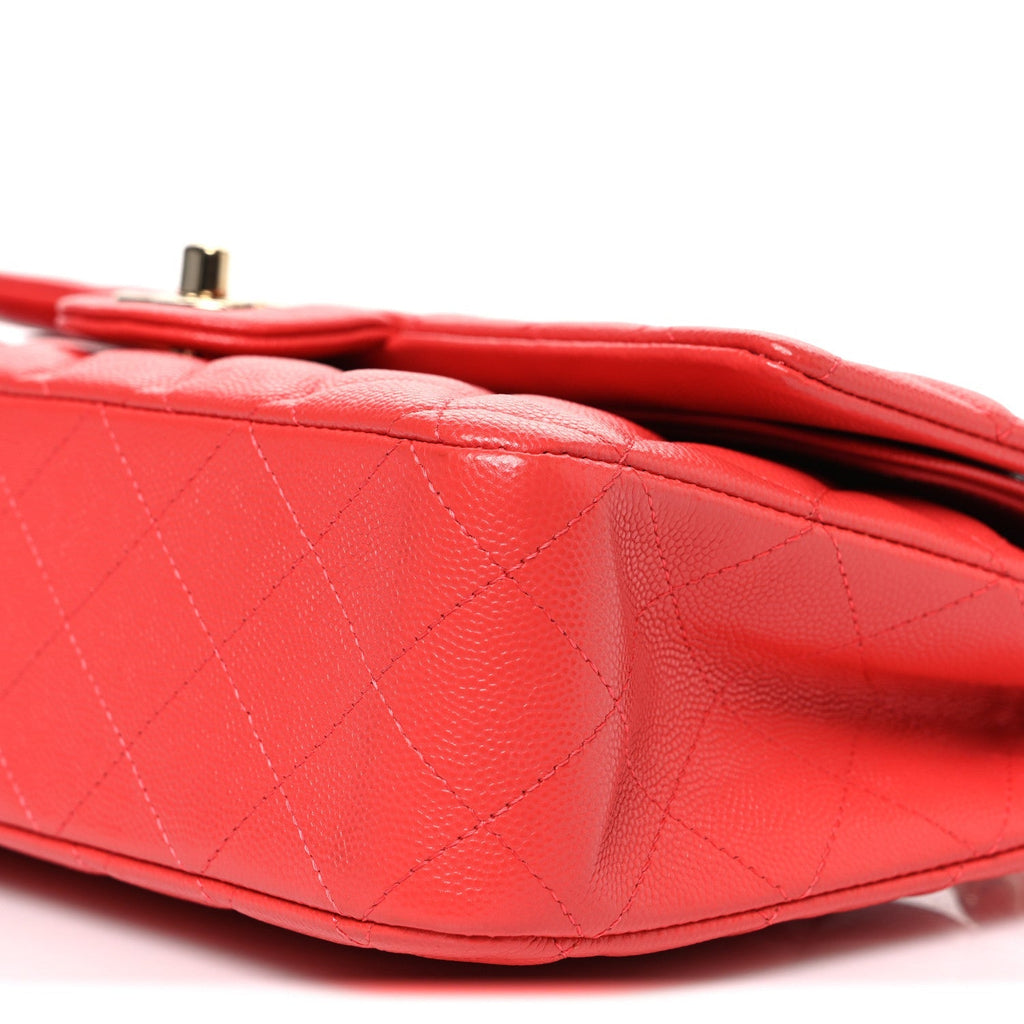 Caviar Quilted Medium Double Flap Red