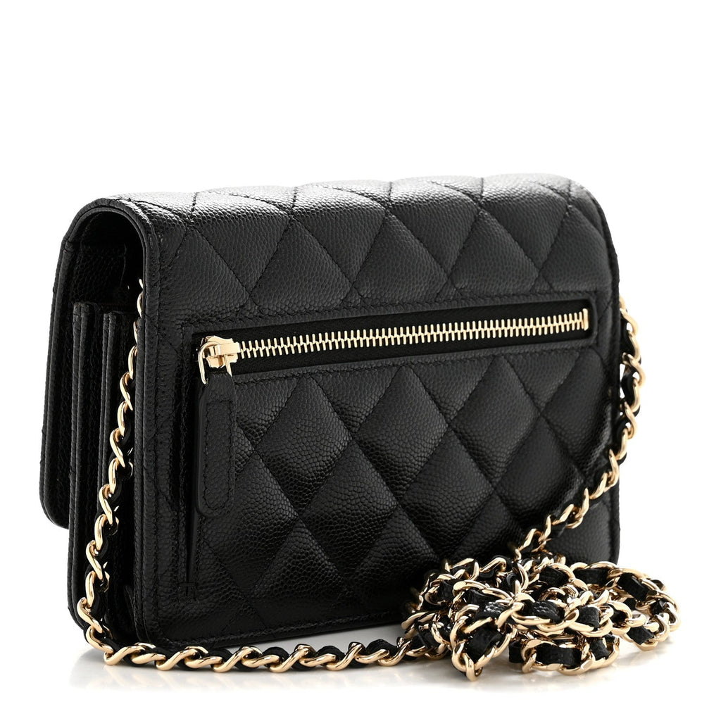 Caviar Quilted Mini Wallet On Chain WOC Black