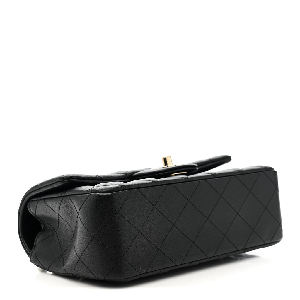 Lambskin Quilted Mini Rectangular Flap Black