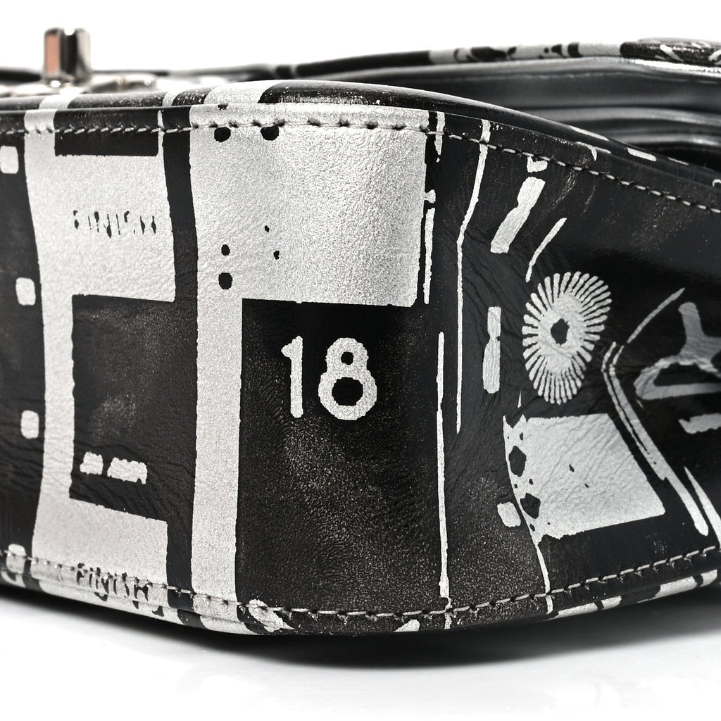Lambskin Graffiti Printed Medium Double Flap Black Silver