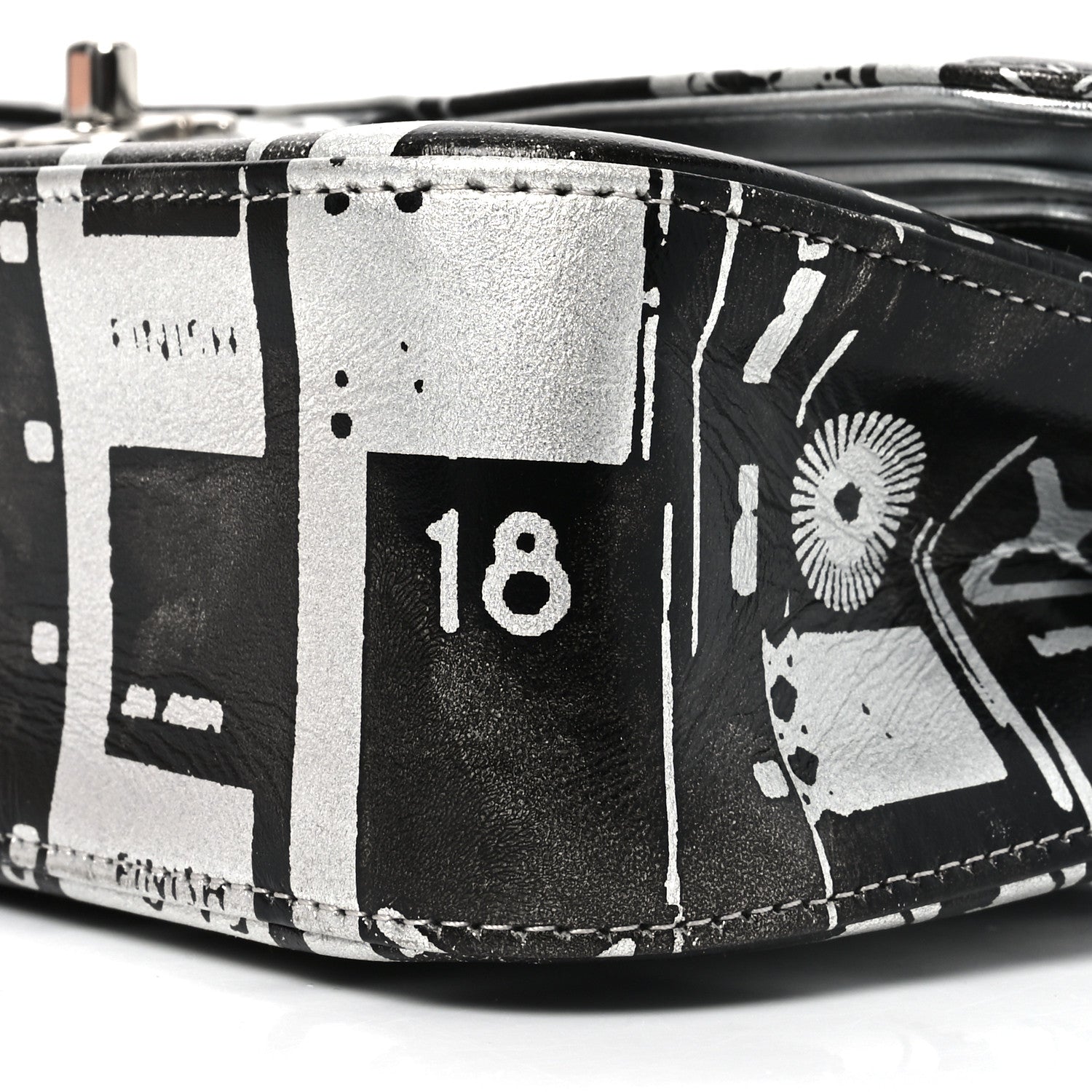 Lambskin Graffiti Printed Medium Double Flap Black Silver