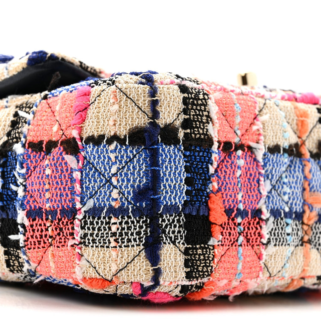 Tweed Quilted Mini Rectangular Flap Blue Orange Pink
