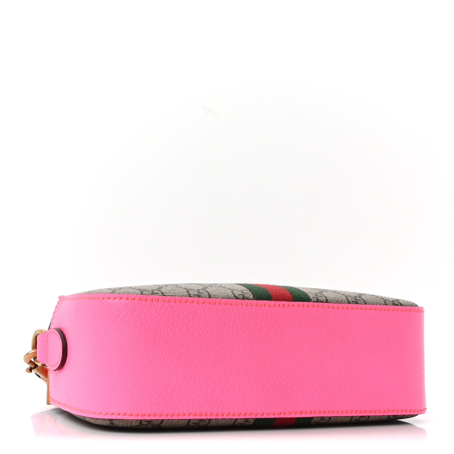 GG Supreme Monogram Textured Dollar Calfskin Web Ophidia Small Crossbody Bag Beige Ebony Fuchsia