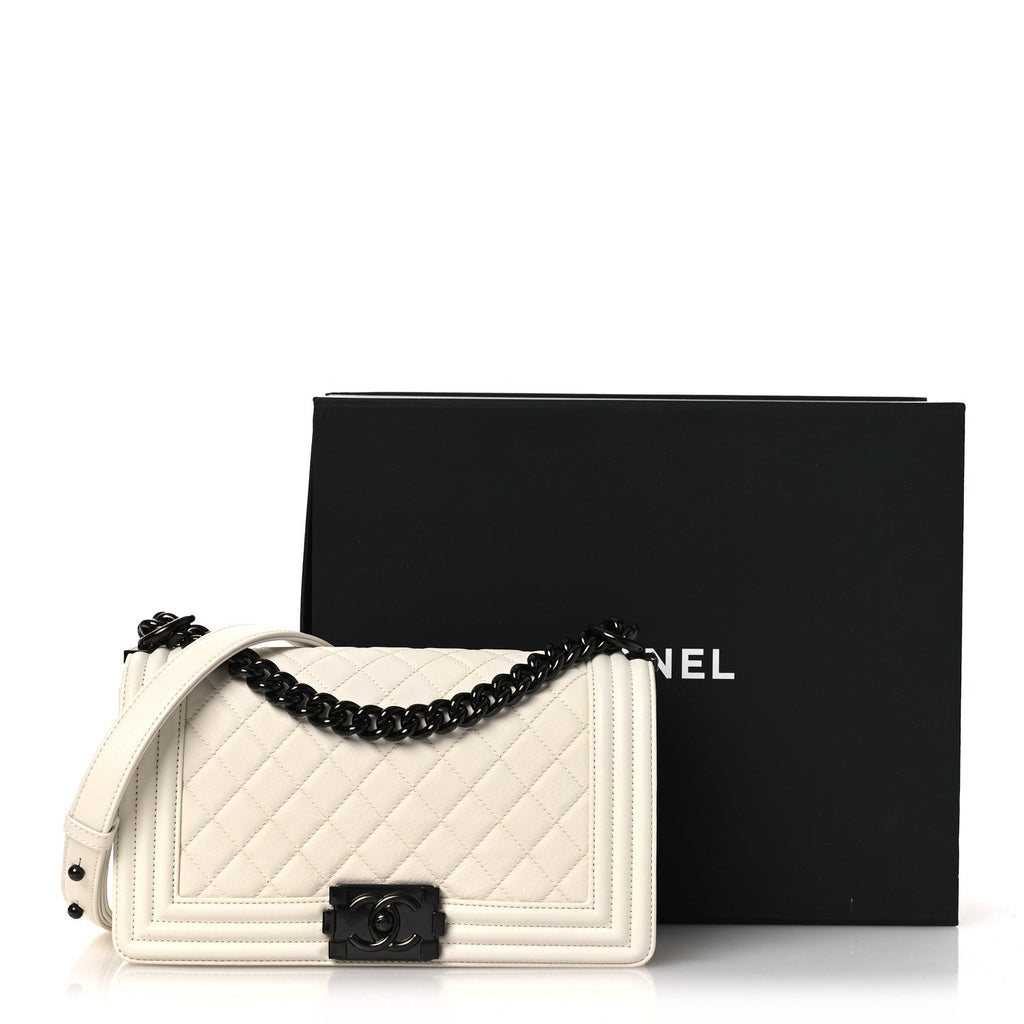 Calfskin Quilted Medium Boy Flap White