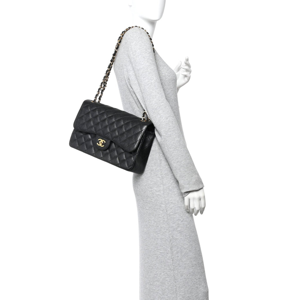 Caviar Quilted Jumbo Double Flap Black