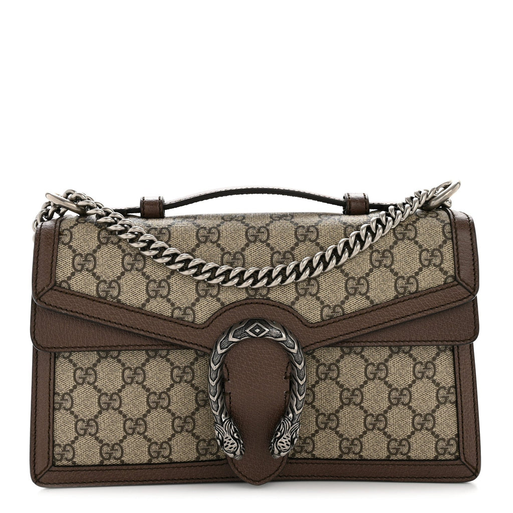 GG Supreme Monogram Textured Dollar Calfskin Top Handle Dionysus Shoulder Bag Beige Ebony New Acero