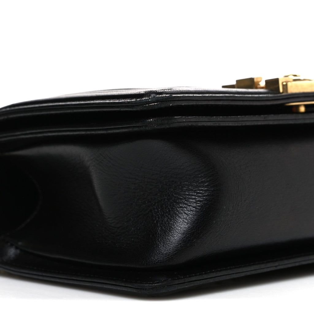 Lambskin Chevron Chain Stitched Small Boy Flap Black