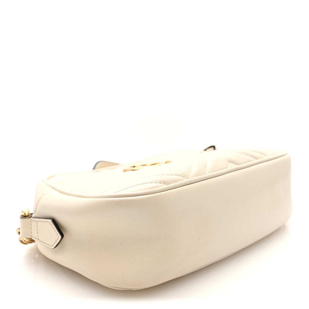 Calfskin Matelasse Small GG Marmont Chain Shoulder Bag White